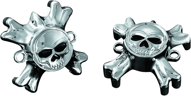 Chrome Kuryakyn Replacement Zombie Grip Emblems with Throttle Boss for motorcycle handlebars.