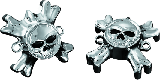 Chrome Kuryakyn Replacement Zombie Grip Emblems with Throttle Boss for motorcycle handlebars.