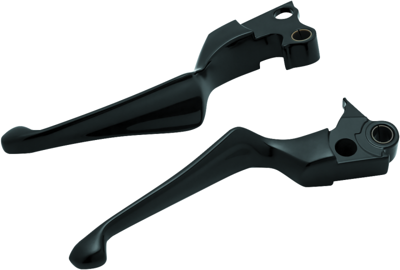 Kuryakyn Boss Blades lever set with cables in gloss black for Harley Davidson motorcycles, compatible with 1996 and up models
