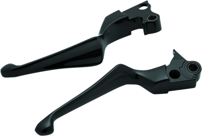 Kuryakyn Boss Blades lever set with cables in gloss black for Harley Davidson motorcycles, compatible with 1996 and up models