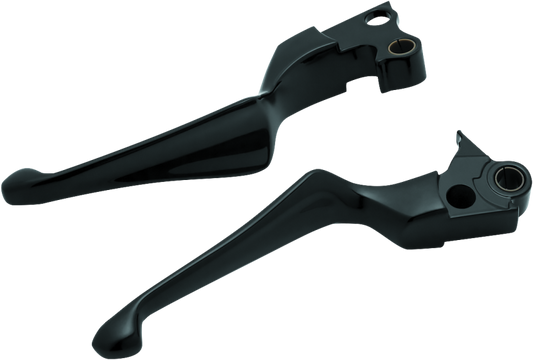 Kuryakyn Boss Blades lever set with cables in gloss black for Harley Davidson motorcycles, compatible with 1996 and up models