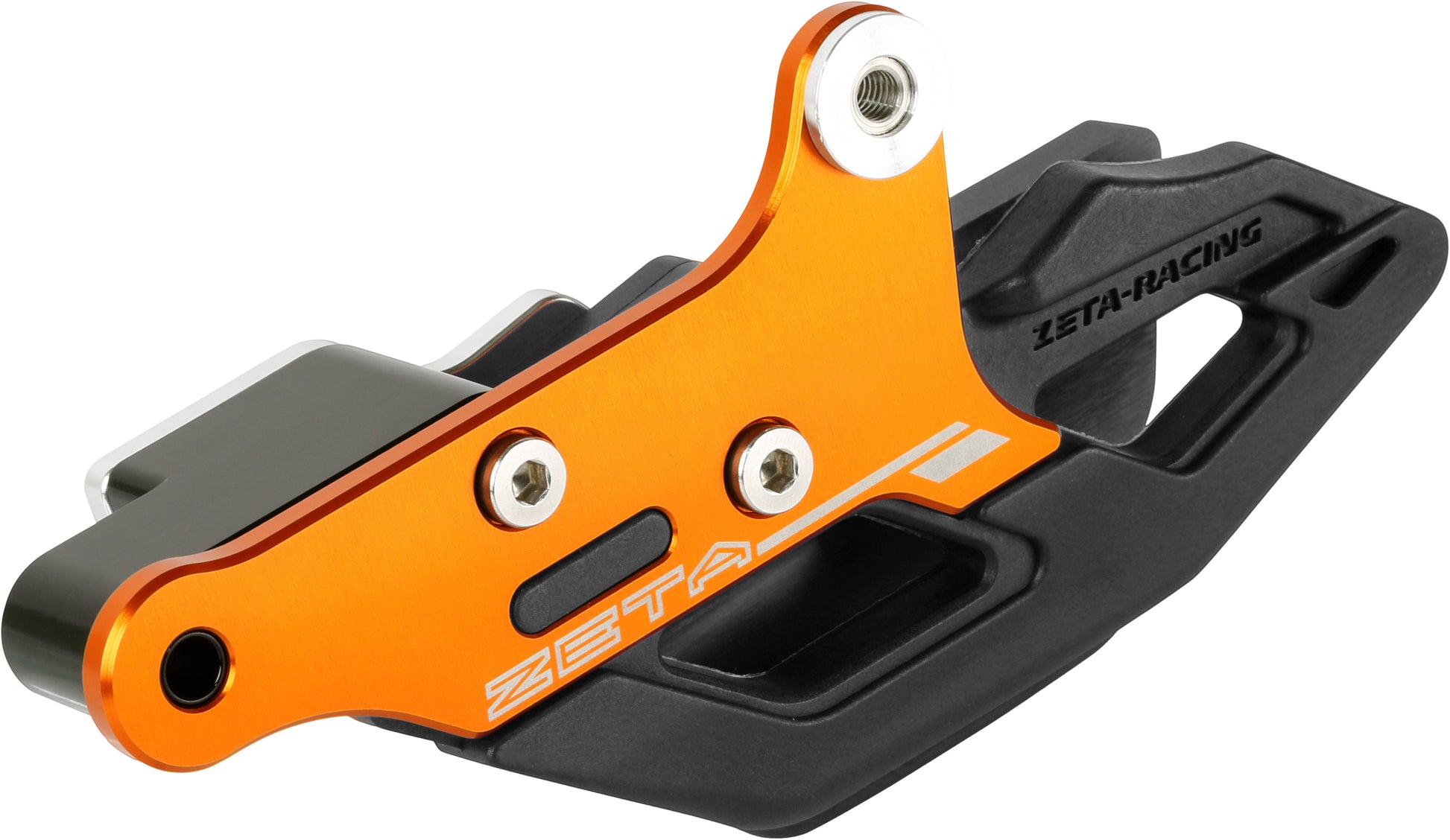 ZETA ZE82-1403 3D Chain Guide for KTM motorcycle, showing durable wear-resistant and impact-resistant design in black with mounting hardware.