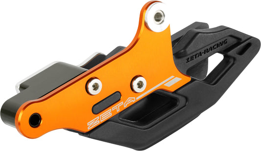 ZETA ZE82-1403 3D Chain Guide for KTM motorcycle, showing durable wear-resistant and impact-resistant design in black with mounting hardware.