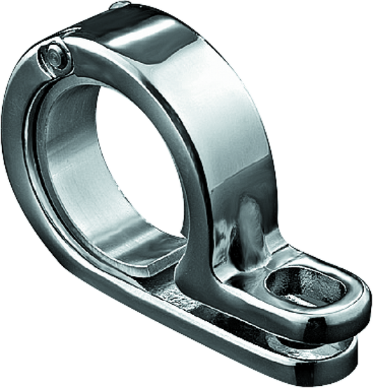 Chrome Kuryakyn P-Clamp for motorcycles, 1.5 to 1.625 inch diameter mounting clamp with shiny finish and secure grip.