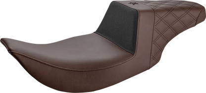 Bill's Exhausts SADDLEMEN Unknown Industries front motorcycle seat with carbon fiber and black gripper lumbar area, lattice stitch design