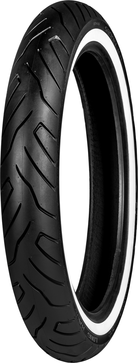Shinko SR999 long haul white wall tire for cruiser bikes, 130/60B19, showcasing tread pattern and sidewall design.