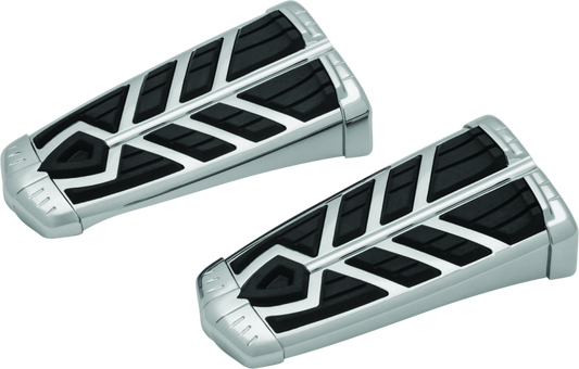 Kuryakyn Spear Footpegs without adapter in chrome for Harley-Davidson motorcycles, showcasing their stylish and comfortable design