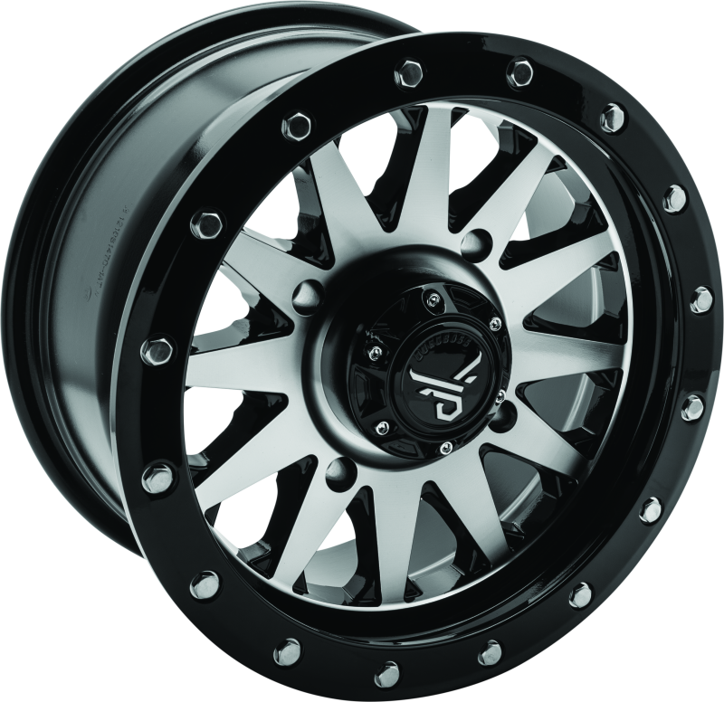 QuadBoss Wagon 14x7 black machined alloy wheel for powersports vehicles, lightweight and durable with 4+3 offset and 4/156 bolt pattern