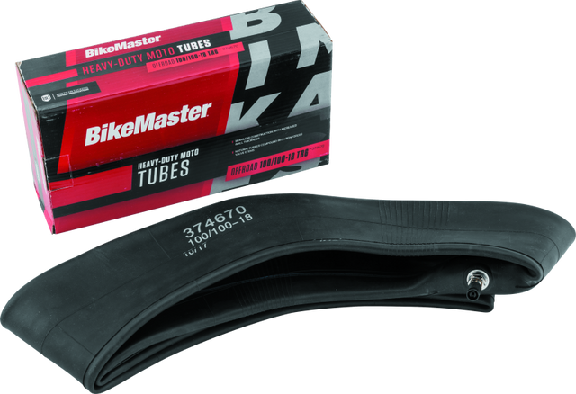 BikeMaster 100/100-18 TR6 heavy-duty inner tube for motorcycle or bike tires, shown in the image.