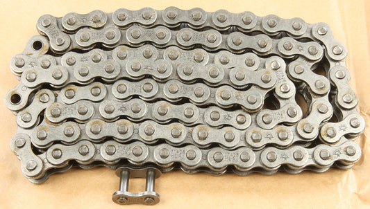 Heavy-duty JT Chain HDR 428 100-link motorcycle chain for off-road bikes, showcasing durable metal links and rugged construction.