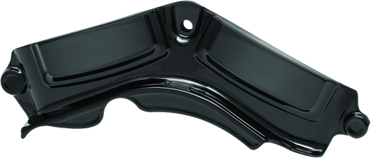 Kuryakyn Precision Cylinder Base Cover for Harley Davidson 2018 models, chrome finish, detailed motorcycle engine protection.
