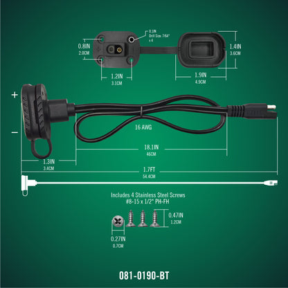 Battery Tender 081-0190-BT quick disconnect cable mount for easy battery connections on a Battery Tender device.