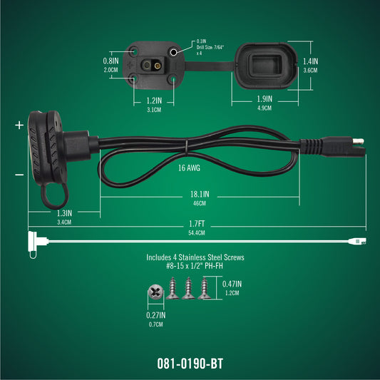 Battery Tender 081-0190-BT quick disconnect cable mount for easy battery connections on a Battery Tender device.