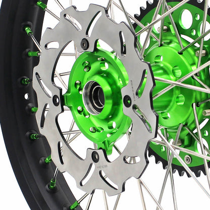 KKE 21 & 19 MX Wheels for Kawasaki KX125 KX250 KX250F KX450F Green Nipple