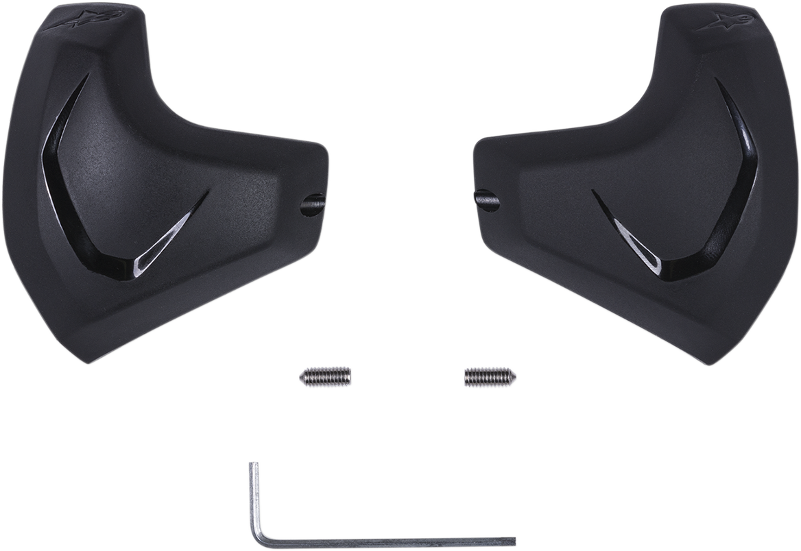 Alpinestars black elbow sliders for motorcycle riding, featuring durable material and sleek design for enhanced control and comfort.