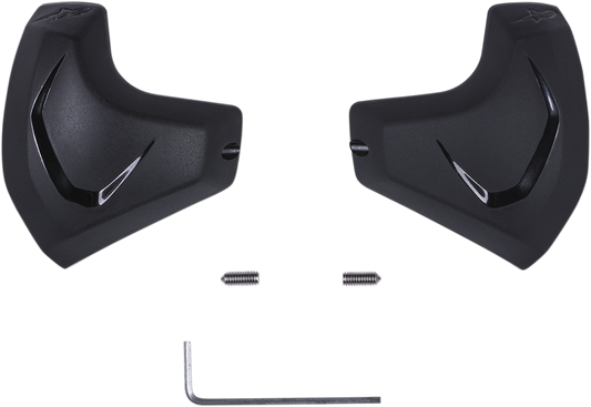 Alpinestars black elbow sliders for motorcycle riding, featuring durable material and sleek design for enhanced control and comfort.