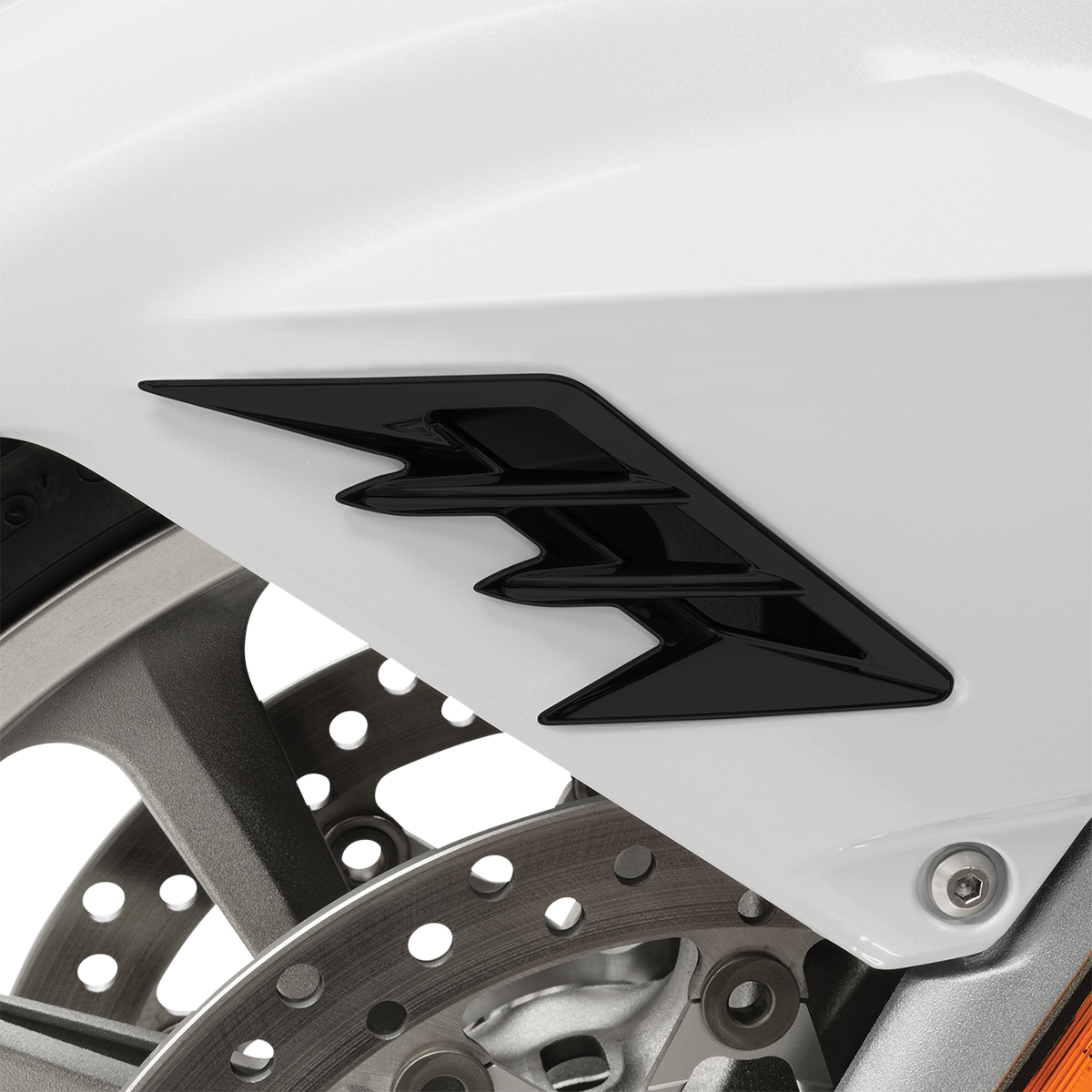 Bill's Exhausts SHOW CHROME Fender Vent Filler Accent in satin black for front engine area, showing the sleek vent design.