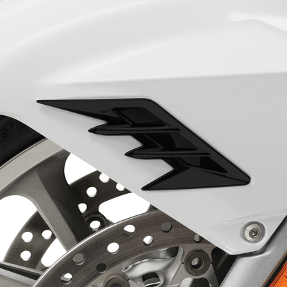 Bill's Exhausts SHOW CHROME Fender Vent Filler Accent in satin black for front engine area, showing the sleek vent design.