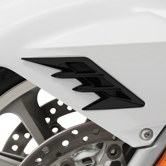 Bill's Exhausts SHOW CHROME Fender Vent Filler Accent in satin black for front engine area, showing the sleek vent design.
