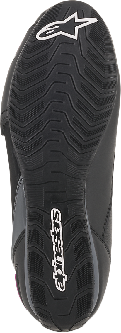 Alpinestars Faster-3 Drystar® riding shoes in black, gray, and pink with US 7.5 size, featuring durable motorcycle footwear design.