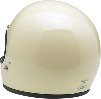 BILTWELL Gringo vintage white helmet in glossy finish, XS size, with classic motorcycle helmet design and branding.
