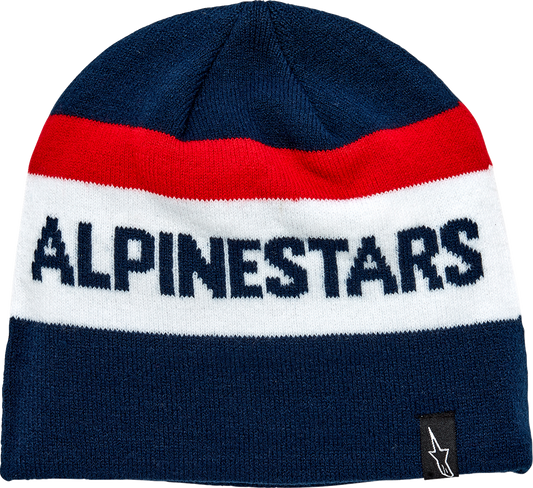 Navy Bill's Exhausts Alpinstars Stake Beanie, one size, with embroidered logo, soft knit fabric for cold weather wear.