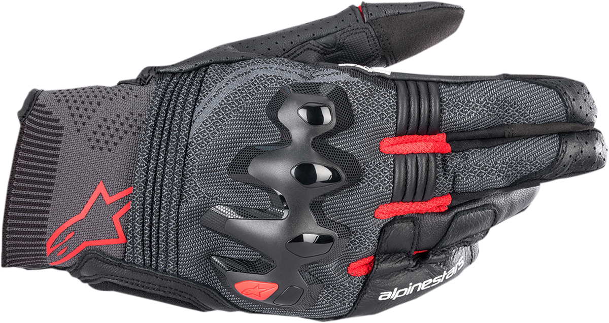 Alpinestars Morph Sport Gloves in black and bright red, medium size, featuring protective knuckles and breathable fabric.