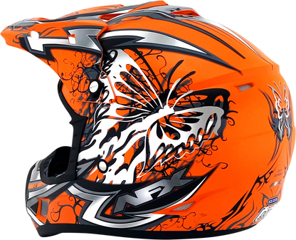Matte orange AFX FX-17 Butterfly motorcycle helmet in medium size, featuring a sleek design and full face coverage.