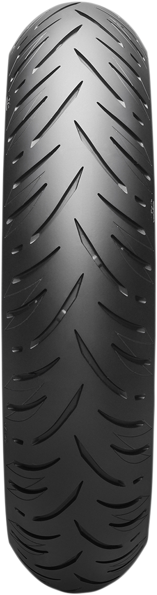 Bridgestone Battlax SC2 Rain front motorcycle tire 120/70-15 with wet traction pattern and tread design for enhanced handling.