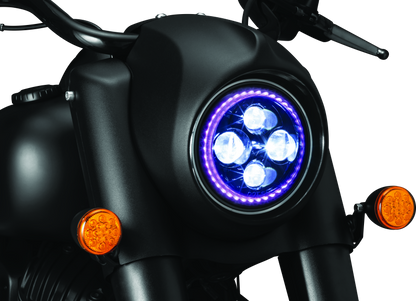 Kuryakyn Orbit Headlight Adapter for Indian Chieftain and Roadmaster motorcycles, showing the black mounting bracket and hardware