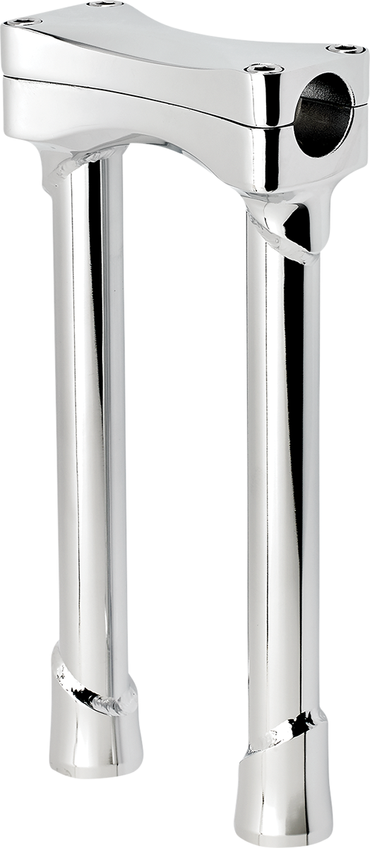 Chrome BILTWELL Risers Murdock Oversized 10-inch handlebars for motorcycle handlebar upgrade, featuring a sleek, chrome finish.