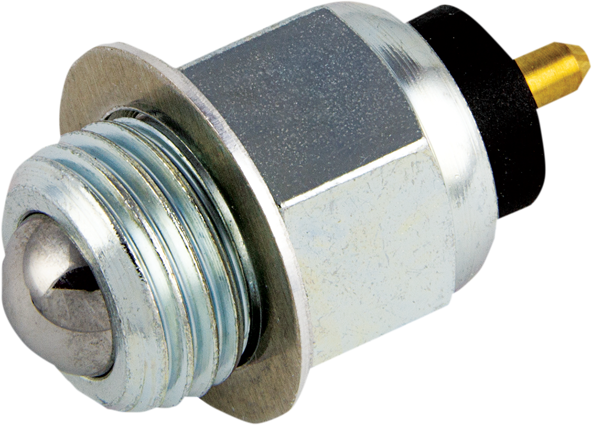Neutral switch for OEM motorcycles by Drag Specialties, showing the black switch with wiring and mounting hardware.