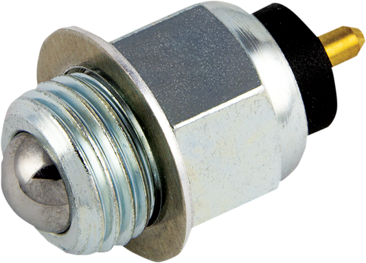 Neutral switch for OEM motorcycles by Drag Specialties, showing the black switch with wiring and mounting hardware.