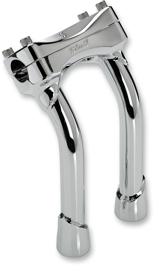 Chrome BILTWELL Risers Murdock pullback handlebars for motorcycles, 8-inch height, designed for comfortable riding.