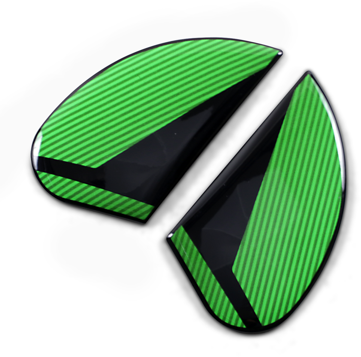 Green ICON Airform™ Side Plates for Conflux helmets, motorcycle helmet parts by Bill's Exhausts, visible with aerodynamic design
