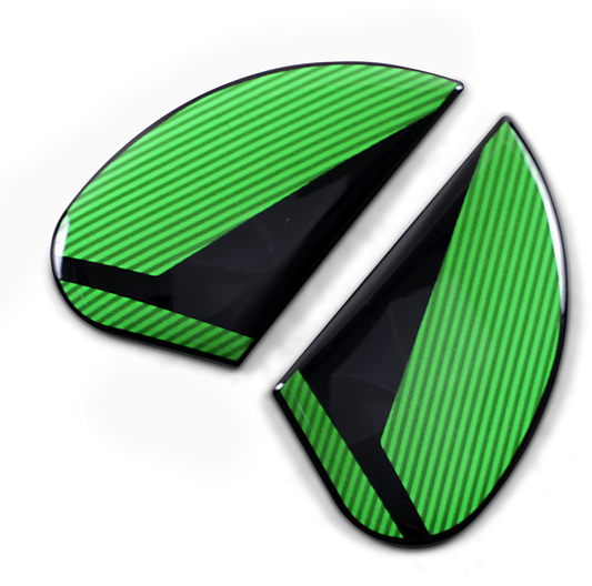Green ICON Airform™ Side Plates for Conflux helmets, motorcycle helmet parts by Bill's Exhausts, visible with aerodynamic design