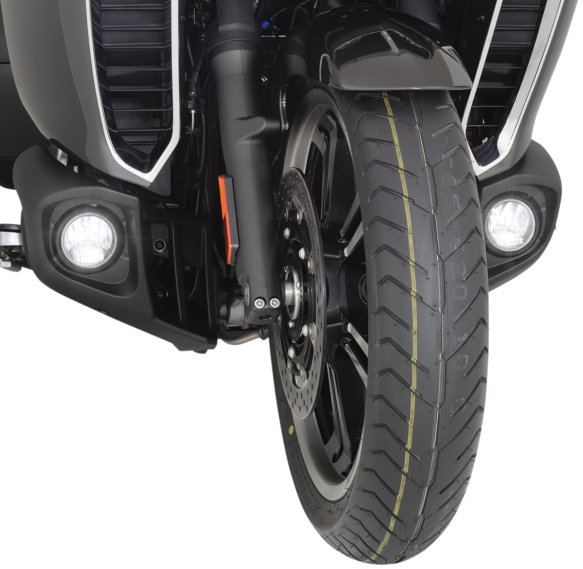 Bill's Exhausts SHOW CHROME fog light and daytime running lights installed on XV1900 engine, featuring chrome finish and compact design.