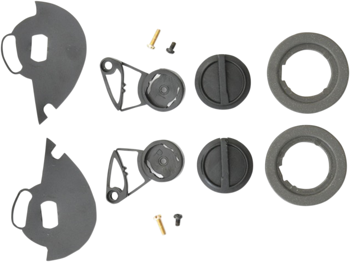 Gray AFX FX-36 helmet shield pivot kit with mounting hardware, designed for easy replacement and secure fit.