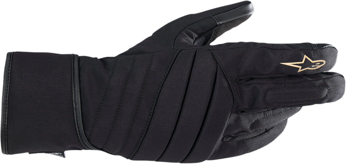 Black Alpinestars Women Stella SR-3 V2 Drystar gloves with protective knuckles and adjustable wrist closure, large size.