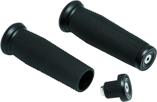 Kuryakyn Thresher Grip Metric Black for powersports motorcycles, featuring textured rubber surface and ergonomic design.