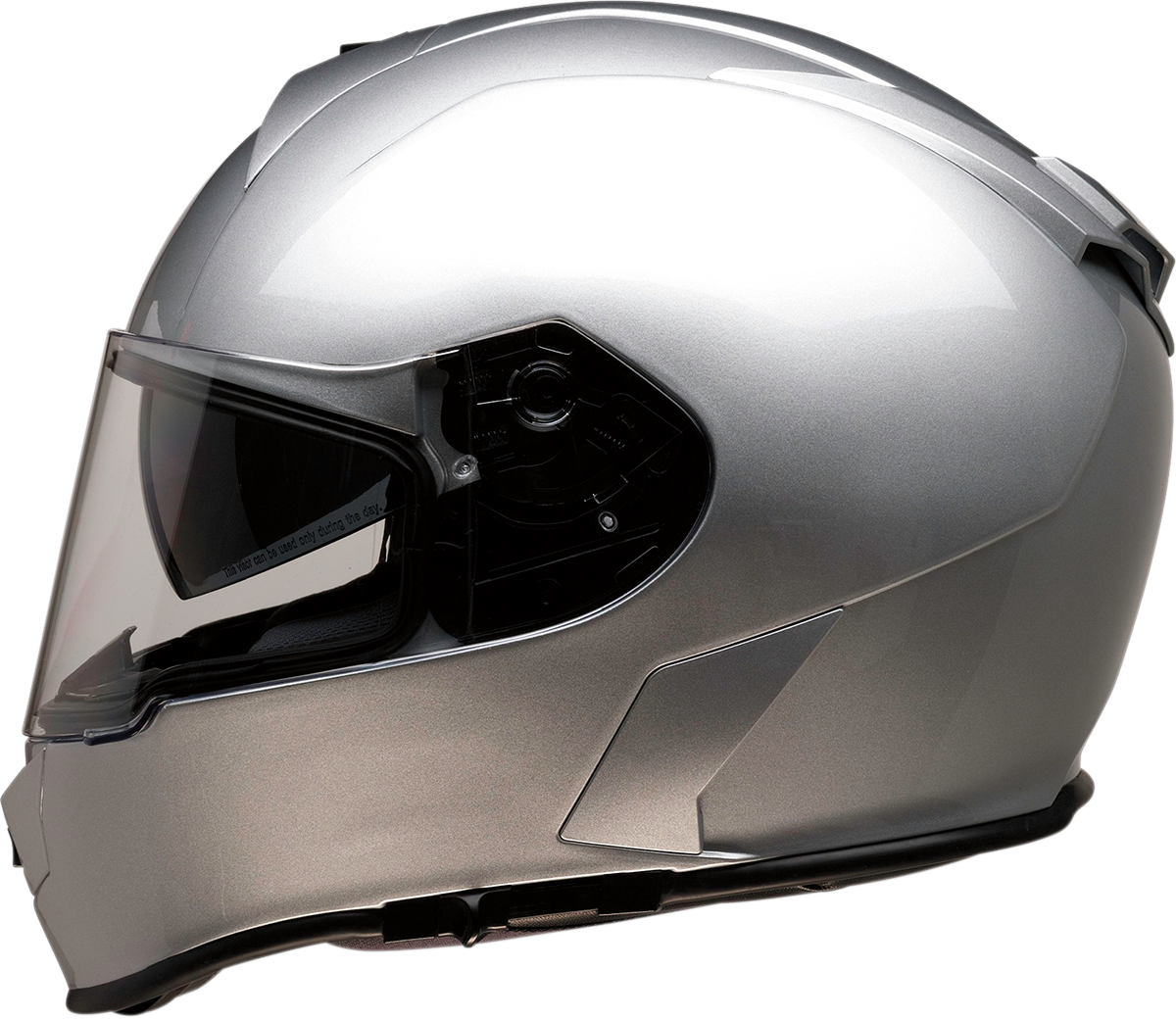 Silver Z1R Warrant helmet in medium size with smooth finish, featuring aerodynamic design and secure chin strap.