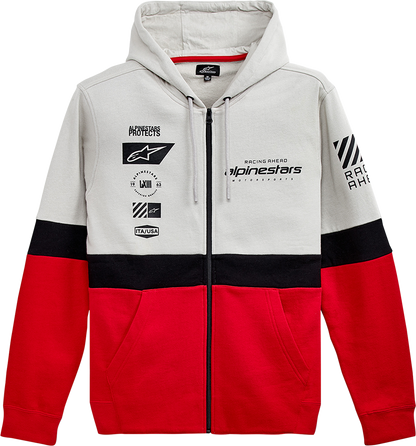Alpinestars Position Zip Hoodie in silver, black, and red with front zipper and logo, medium size, displayed on a plain background.