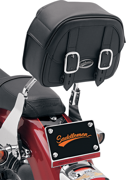 Bill's Exhausts SADDLEMEN Large Drifter Sissy Bar Bag seat for motorcycle, shown attached to sissy bar with straps and zipper closures.