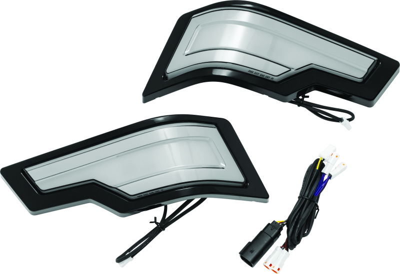 Kuryakyn Tracer Tour Pak rear lights with black smoke lens, motorcycle accessory for enhanced visibility and style.