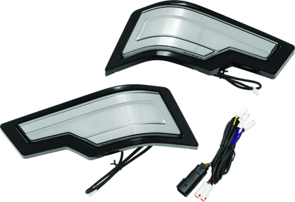 Kuryakyn Tracer Tour Pak rear lights with black smoke lens, motorcycle accessory for enhanced visibility and style.