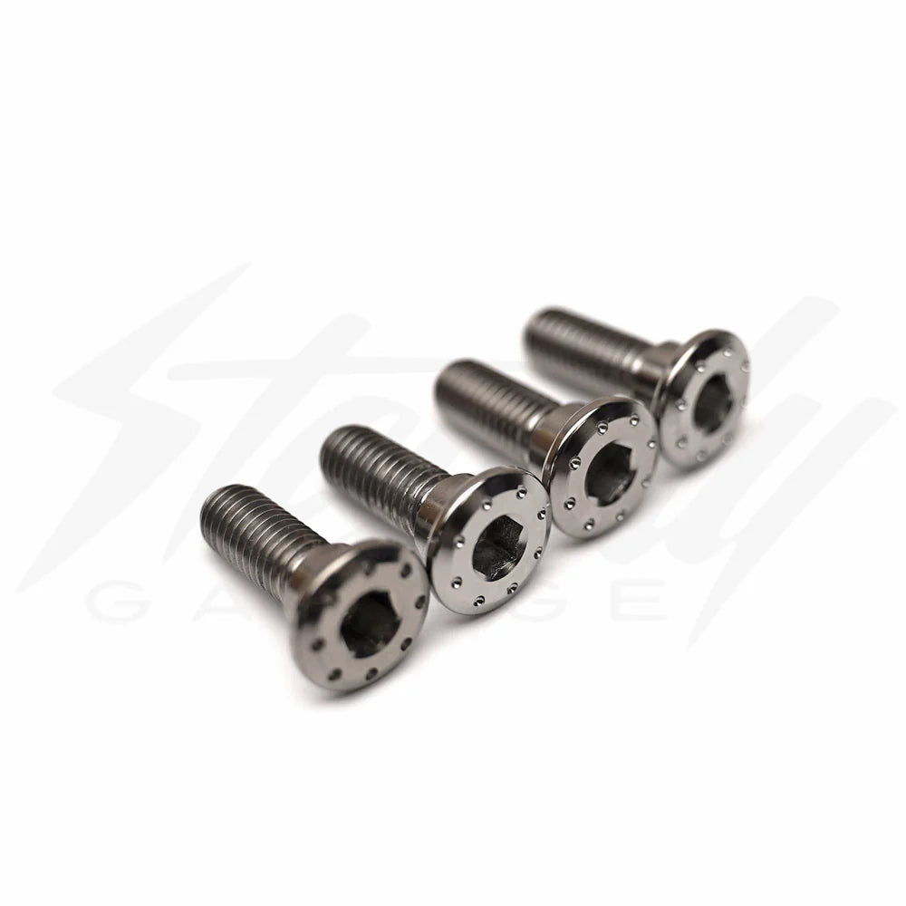 Chimera Engineering GR-5 Titanium M8x1.25 rotor bolts, set of four, high-strength hardware for bicycle or motorcycle rotors.