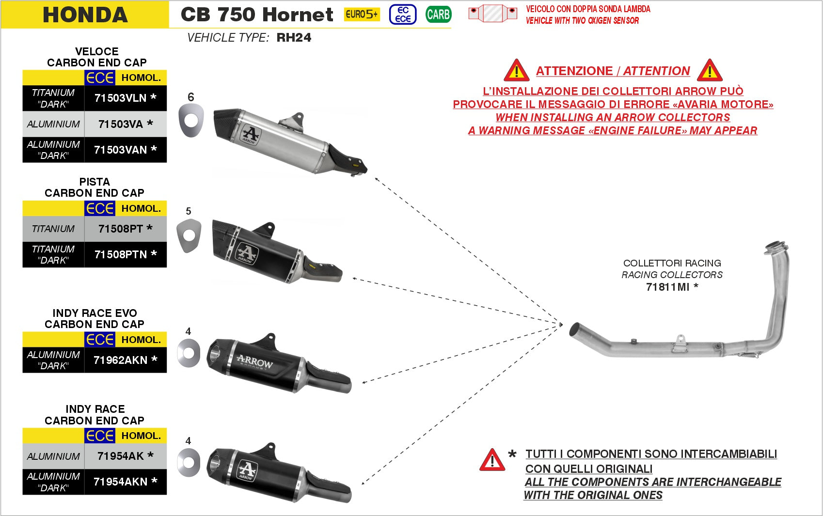 Honda CB750 Hornet 2025 Arrow Exhaust Headers by Bill's Exhausts, in-stock motorcycle exhaust system with polished metal finish