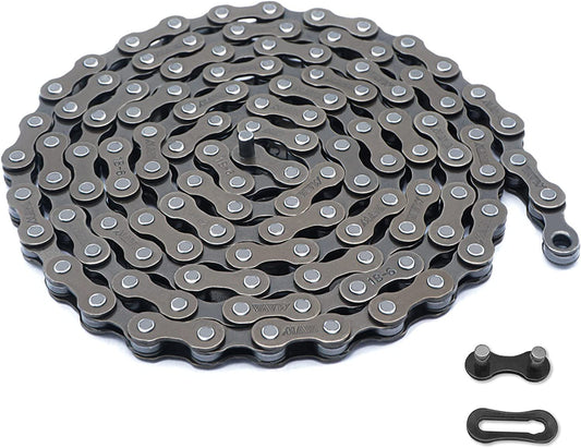 Hycline bicycle chain for 6/7/8-speed bikes, 1/2x3/32 inch, 116 links, durable metal bike chain on a white background.