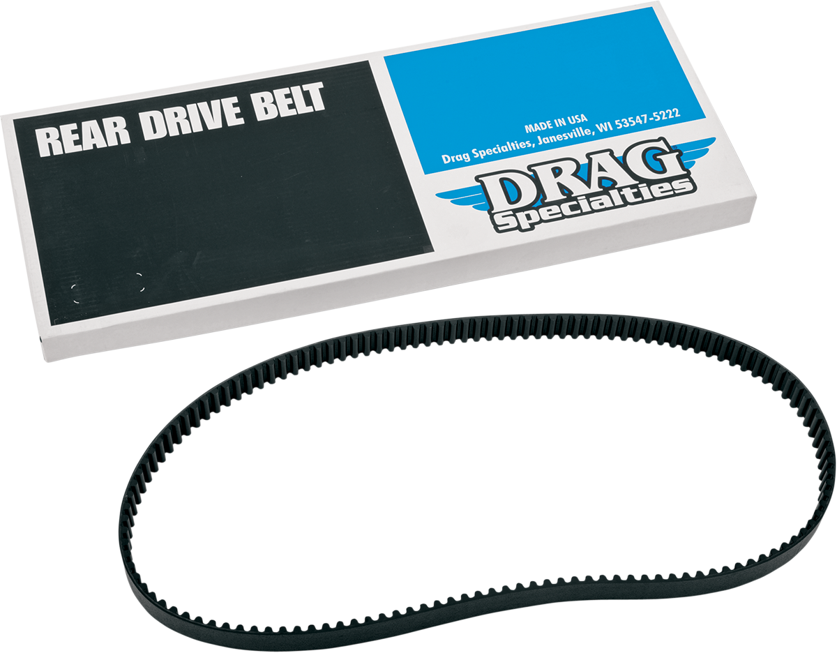 Rear drive belt by Drag Specialties with 132 teeth and 1-inch width, designed for motorcycle drivetrain applications.