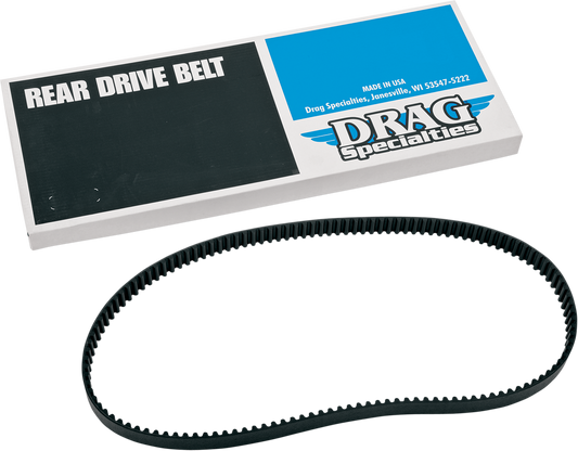 Rear drive belt by Drag Specialties with 132 teeth and 1-inch width, designed for motorcycle drivetrain applications.